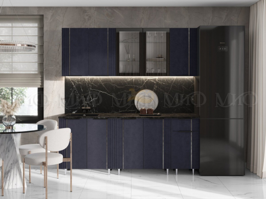 Кухня Виктория 2000 мм Пластер Индиго/Белый (Кастилло темный)