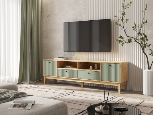Тумба ТВ 2 двери 2 ящика Оливия Олива софт, Дуб Крафт